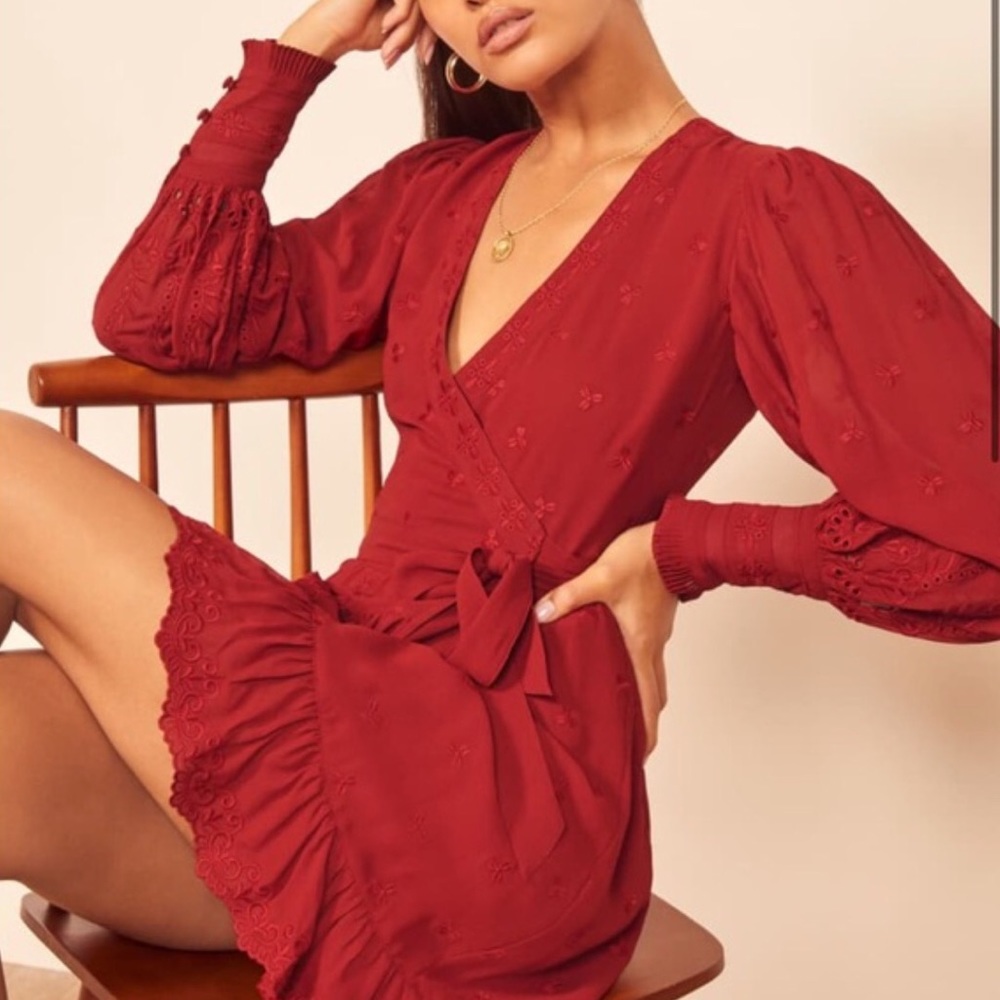 Reformation Clare Red Wrap Dress